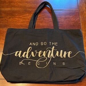 Black Tote Bag with Gold 'Adventure' Script